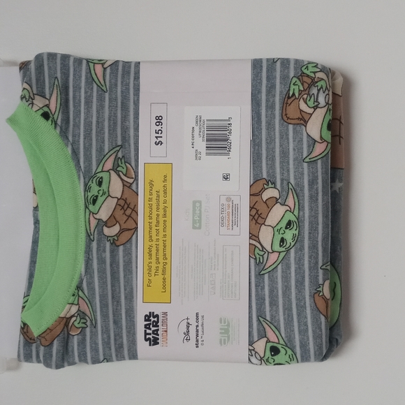 Star Wars The Mandalorian 4-Piece Kids Cotton PJ Set. Green Gray SZ 4 BG220 - Picture 7 of 8